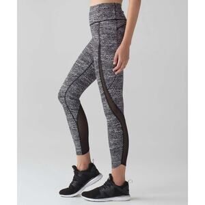 LULULEMON Pace Perfect 7/8 Tight 25" Air Time White Black Mesh Sz 4 Leggings EUC